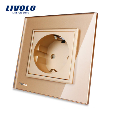 Livolo EU Standard Gold Crystal Glass Panel 16A Power Sockets Wall Outlet VL-C7C1EU-13
